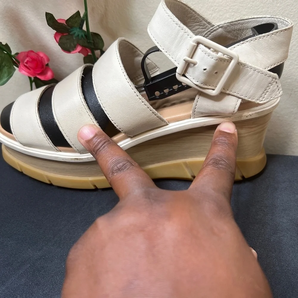 🌹 Sorel Joanie III Ankle Strap Wedge Sandals Beige Casual Comfort Walking 8